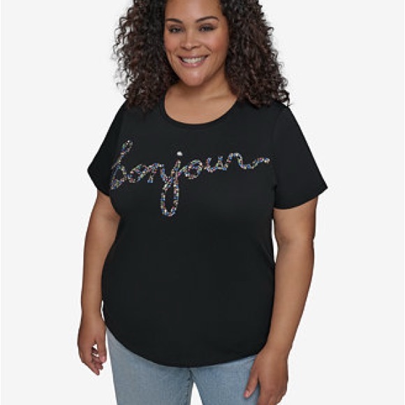 Karl Lagerfeld Tops - Karl Lagerfeld Rhinestone Bonjour Black T-Shirt